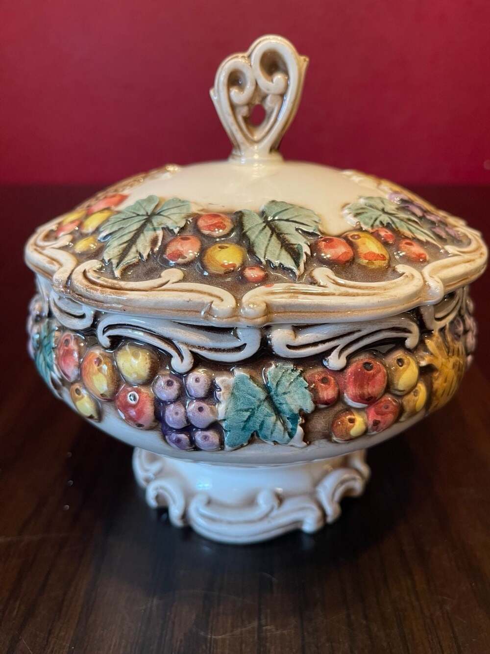 Lefton Majolica Style Della Robbbia Covered Candy Bowl - ,